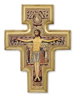 Croce in legno San Damiano con cornice dorata Arte sacra