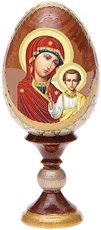 Icona russa Madonna con bambino  su uova di legno Festività, ricorrenze, occasioni speciali