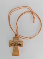 Croce in legno d'ulivo con rifiniture in color arancio Festività, ricorrenze, occasioni speciali