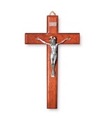 Croce in faggio sagomata con cristo in metallo cm 34 Arte sacra
