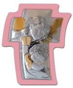 Croce argento con calamita angelo custode rosa Festività, ricorrenze, occasioni speciali